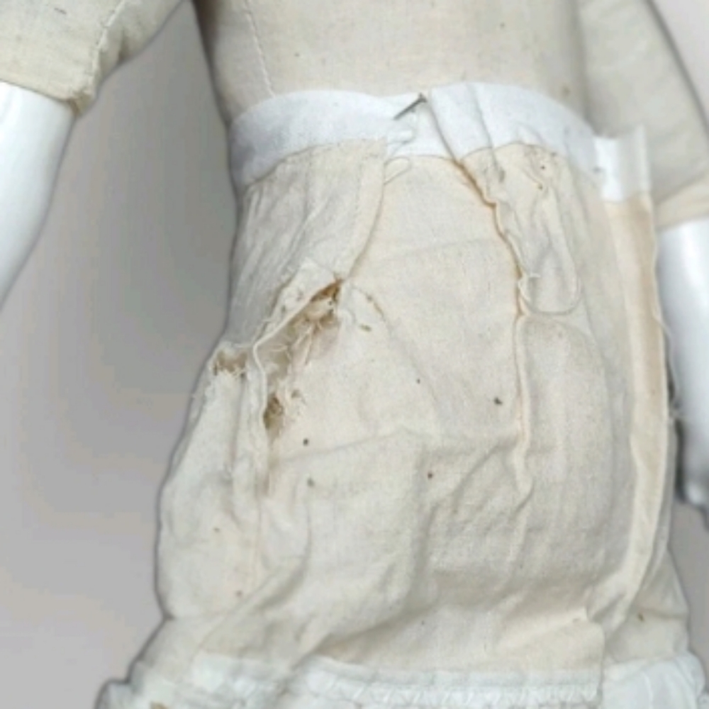 Antique Style Porcelain-Head Low Brow Curly Haired Doll Cream Petticoat See Pics - Picture 6 of 9